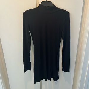 Commense Turtleneck Long Sleeve Mini Dress with Slit and Ribbed Paneling